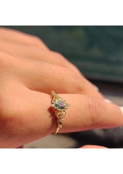 Gümüş Yüzük - Fox Love Su Yeşili Evlilik Teklifi Prenses 925 Ayar 0.50 Karat Gümüş Yüzük