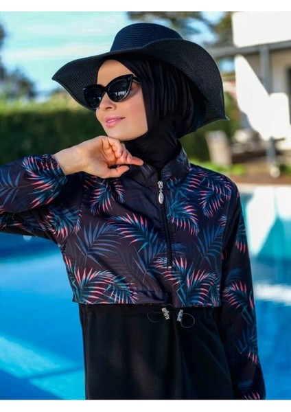 Kadın Desenli Likralı Tam Kapalı Tesettür Mayo 21103-25 Siyah fiyatları