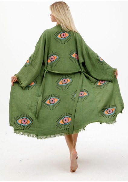 Müslin Kimono %100 Pamuklu Göz Baskılı Desenli Bornoz Kaftan Sabahlık fiyatları