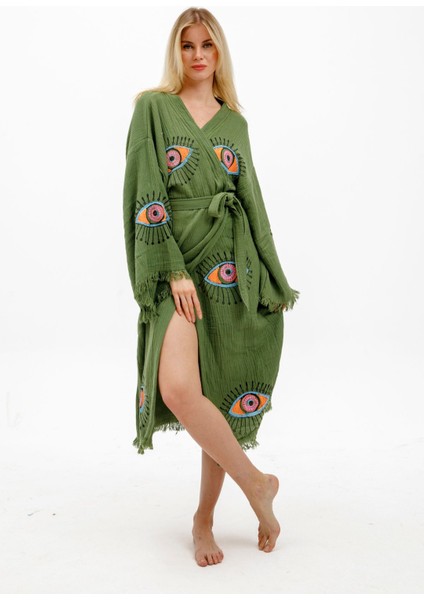 Müslin Kimono %100 Pamuklu Göz Baskılı Desenli Bornoz Kaftan Sabahlık modelleri