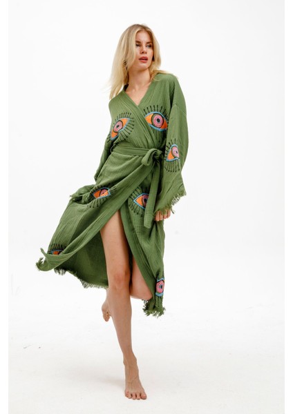 Müslin Kimono %100 Pamuklu Göz Baskılı Desenli Bornoz Kaftan Sabahlık fırsatları