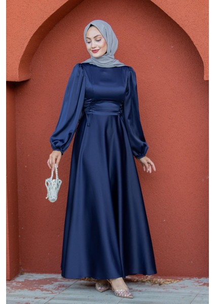 Visy Korsaj Bağlama Detaylı Saten Abiye-Laci