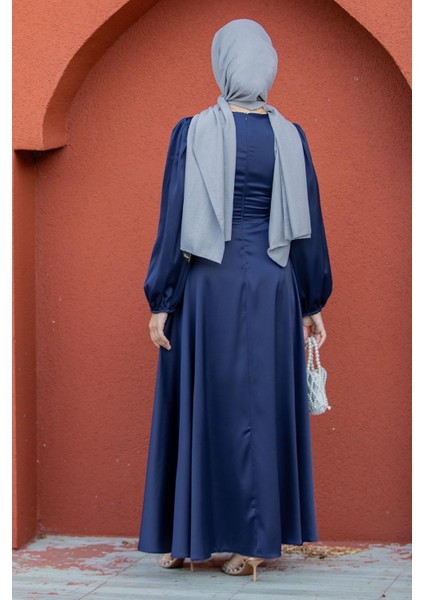 Visy Korsaj Bağlama Detaylı Saten Abiye-Laci modelleri