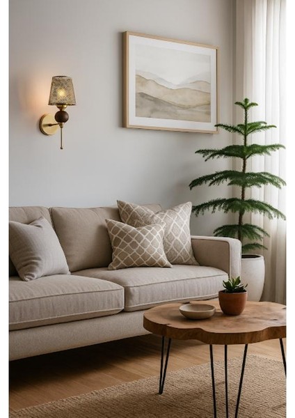 Tekli Perge Aplik Eskitme Statik Boyalı Kahverengi Rattan Şapkalı