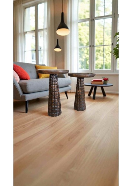 2’li Ceviz Mantar Sehpa Takımı – Doğal Ahşap Yan Sehpa Seti