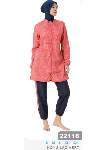 Kadın Desenli Jileli Tam Kapalı Tesettür Mayo 22116-25 Koyu Lacivert