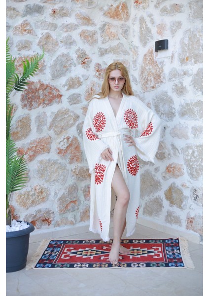 Müslin Kimono %100 Pamuklu Güneş ve Ay Baskılı Desenli Bornoz Kaftan Sabahlık fiyatları