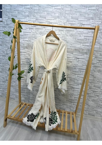 Müslin Kimono %100 Pamuklu Balık Baskılı Desenli Bornoz Kaftan Sabahlık fiyatları
