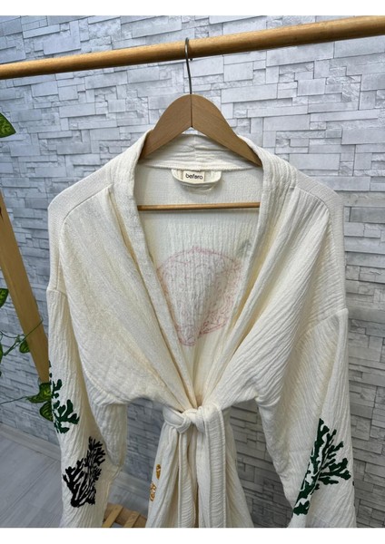 Müslin Kimono %100 Pamuklu Balık Baskılı Desenli Bornoz Kaftan Sabahlık fırsatları