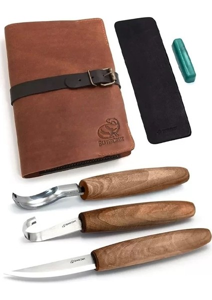 Beavercraft S14X Premium Ceviz Saplı Ahşap Kaşık Oyma Seti, 6 Parça