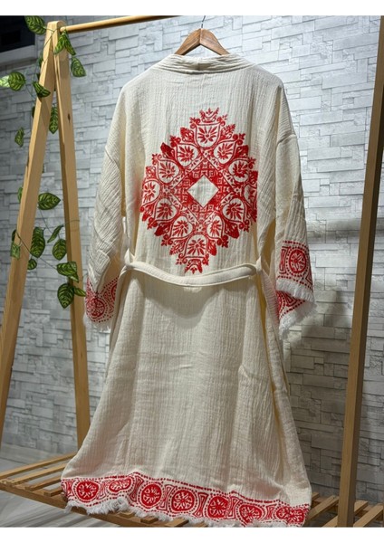 Müslin Kimono %100 Pamuklu Etnik Baskılı Desenli Bornoz Kaftan Sabahlık fırsatları