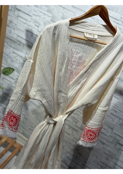 Müslin Kimono %100 Pamuklu Etnik Baskılı Desenli Bornoz Kaftan Sabahlık indirimleri