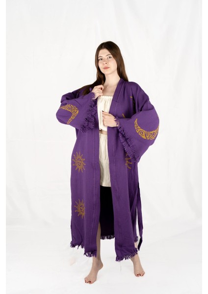 Müslin Kimono %100 Pamuklu Ay ve Güneş Baskılı Desenli Bornoz Kaftan Sabahlık fiyatları