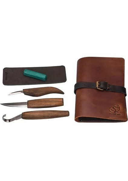 Beavercraft S13X Premium Ceviz Saplı Ahşap Kaşık Oyma Seti, 6 Parça