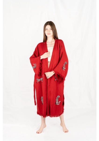 Müslin Kimono %100 Pamuklu Leopar Baskılı Desenli Bornoz Kaftan Sabahlık fiyatları