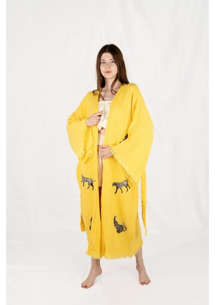 Müslin Kimono %100 Pamuklu Leopar Baskılı Desenli Bornoz Kaftan Sabahlık fiyatları