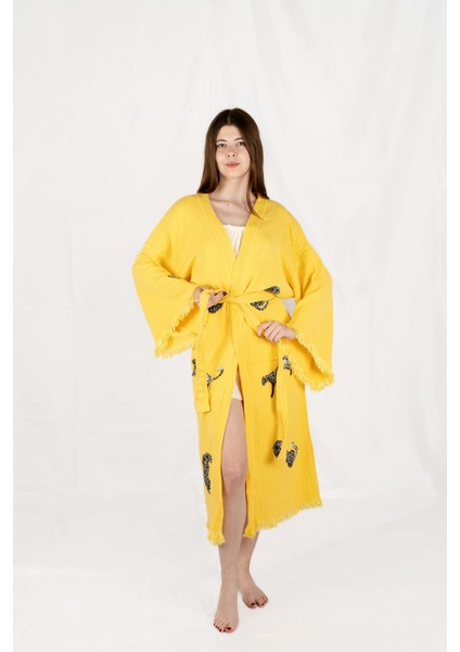 Müslin Kimono %100 Pamuklu Leopar Baskılı Desenli Bornoz Kaftan Sabahlık fırsatları
