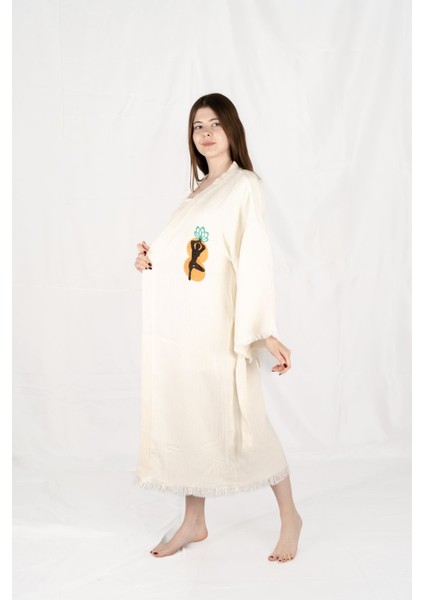 Müslin Kimono %100 Pamuklu Yaşam ve Lotus Baskılı Desenli Bornoz Kaftan Sabahlık modelleri