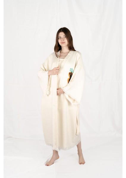 Müslin Kimono %100 Pamuklu Yaşam ve Lotus Baskılı Desenli Bornoz Kaftan Sabahlık fırsatları