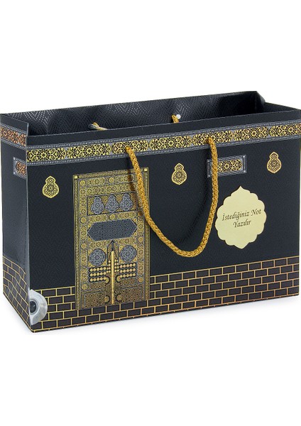 Isme Özel Kabe Desenli Çantalı Isimli Yasin Kitabı, Tesbih, Esans ve Seccade Seti Siyah indirimleri