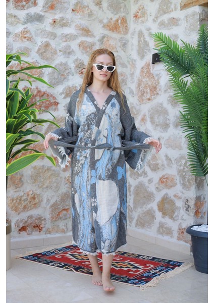 Müslin Kimono %100 Pamuklu Kadın Desenli Jakarlı Bornoz Kaftan Sabahlık fiyatları