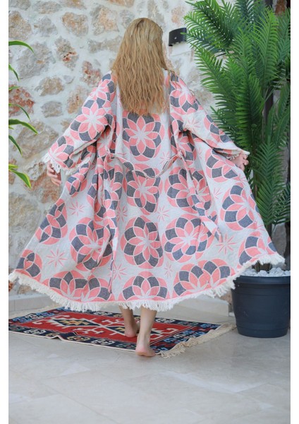 Müslin Kimono %100 Pamuklu Mandala Desenli Jakarlı Bornoz Kaftan Sabahlık