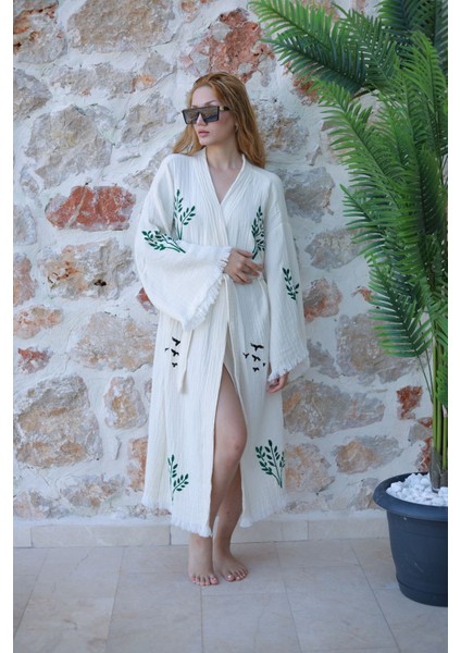 Müslin Kimono %100 Pamuklu Yaşam ve Fil Baskılı Desenli Bornoz Kaftan Sabahlık fiyatları