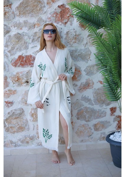 Müslin Kimono %100 Pamuklu Yaşam ve Fil Baskılı Desenli Bornoz Kaftan Sabahlık indirimleri
