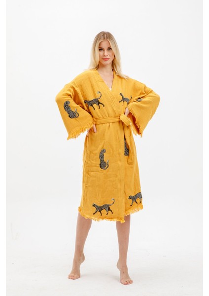 Müslin Kimono %100 Pamuklu Leopar Baskılı Desenli Bornoz Kaftan Sabahlık fiyatları