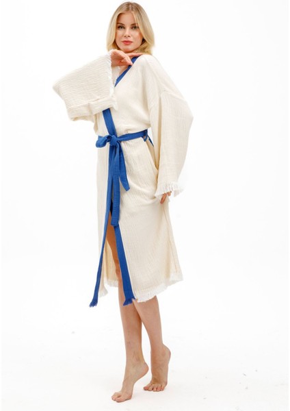 Müslin Kimono %100 Pamuklu Horus'un Gözü Baskılı Desenli Bornoz Kaftan Sabahlık fırsatları