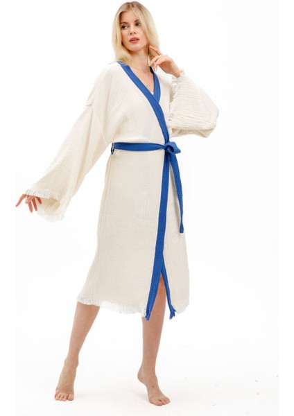 Müslin Kimono %100 Pamuklu Horus'un Gözü Baskılı Desenli Bornoz Kaftan Sabahlık