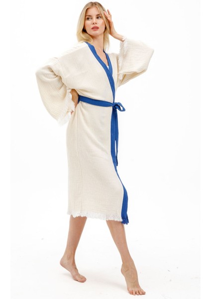 Müslin Kimono %100 Pamuklu Horus'un Gözü Baskılı Desenli Bornoz Kaftan Sabahlık