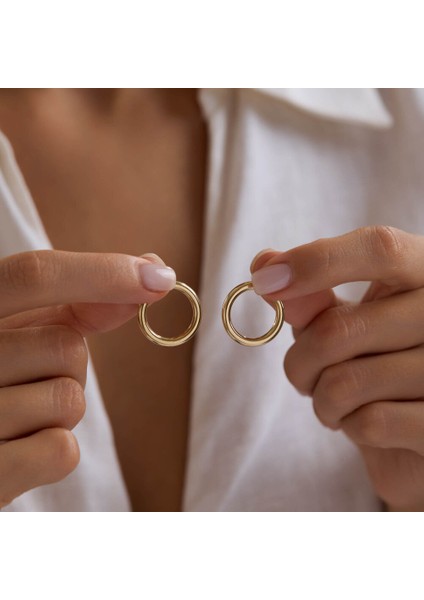 14K Altın Halka Küpe 2 mm 2.0 cm
