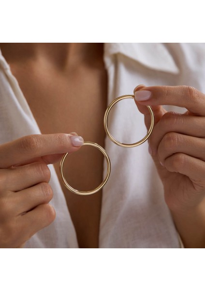 14K Altın Halka Küpe 2 mm 4.3 cm