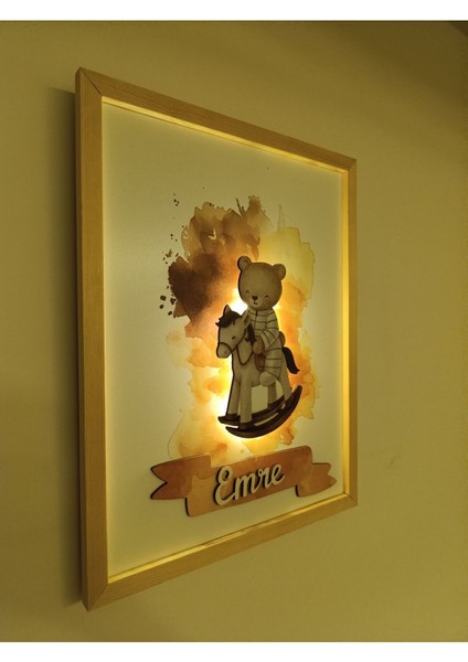 Işıklı Yeni Doğan Tablosu | Isme Özel Bebek Çocuk Hediyesi | Doğum Günü Parti Hediyesi | Ahşap Tablo