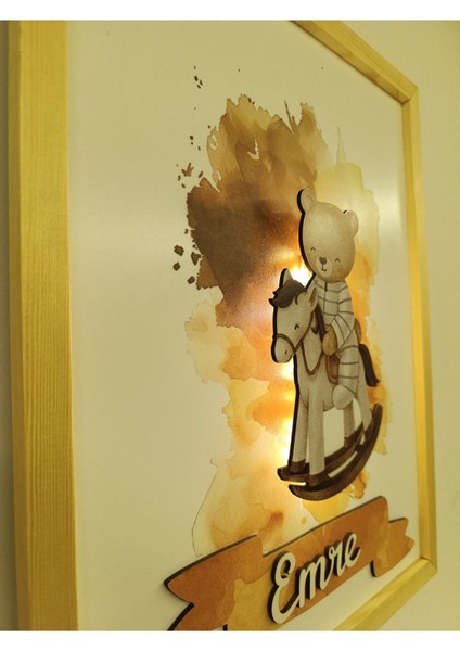 Işıklı Yeni Doğan Tablosu | Isme Özel Bebek Çocuk Hediyesi | Doğum Günü Parti Hediyesi | Ahşap Tablo fiyatları