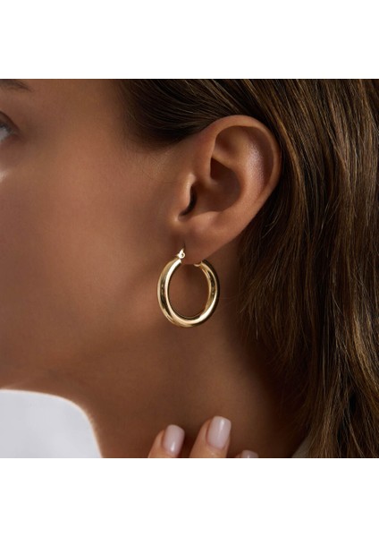 14K Altın Halka Küpe 4 mm 3.0 cm modelleri