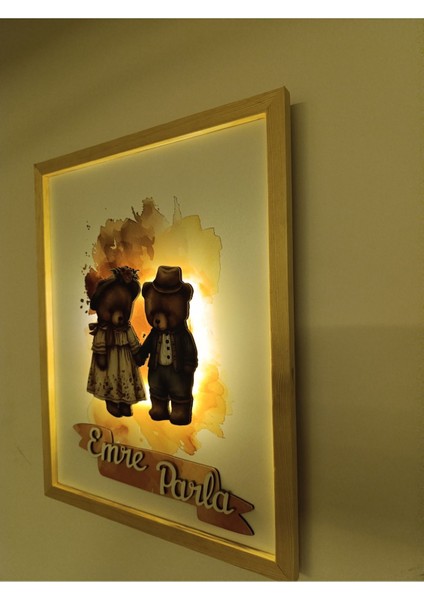 Işıklı Yeni Doğan Tablosu | Isme Özel Bebek Çocuk Hediyesi | Doğum Günü Parti Hediyesi | Ahşap Tablo fırsatları