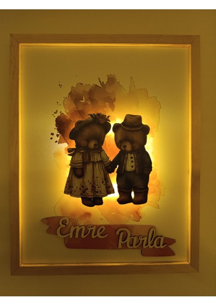 Işıklı Yeni Doğan Tablosu | Isme Özel Bebek Çocuk Hediyesi | Doğum Günü Parti Hediyesi | Ahşap Tablo indirimleri