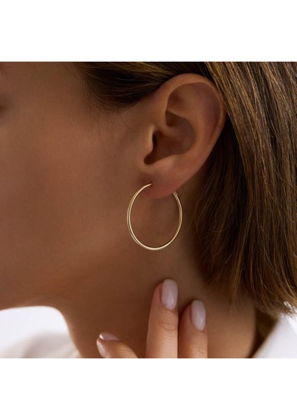 14K Altın Halka Küpe 1,2 mm 3.2 cm Gizli Kilit modelleri