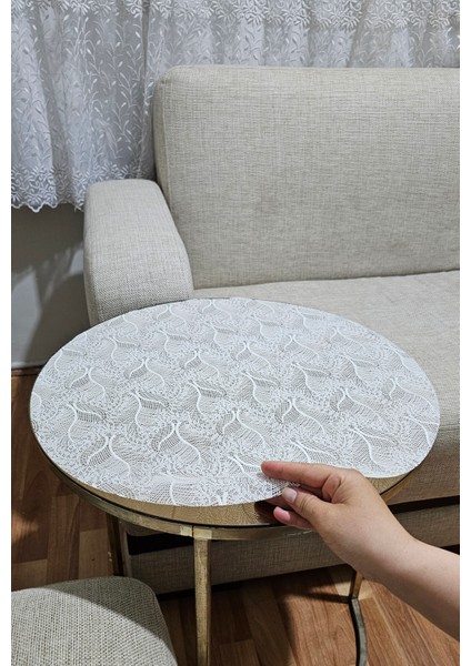 Orta Yuvarlak Salon Sehpa Örtüsü Pvc Silinebilir Modern Dantel Desenli Masa Örtüsü Bej Krem modelleri