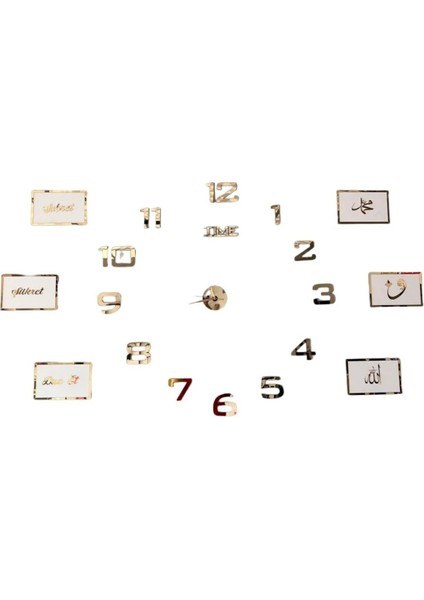 Aynalı Gold Saat ve Sabret Şükret Dua Et Tablo 2'li Set Duvar Dekorasyon Ürünü