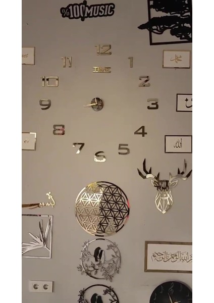 Aynalı Gold Saat ve Sabret Şükret Dua Et Tablo 2'li Set Duvar Dekorasyon Ürünü fiyatları