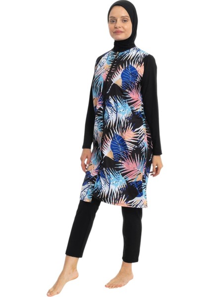 Kadın Yaprak Desenli Tam Kapalı Tesettür Mayo 2695-25 Siyah fiyatları