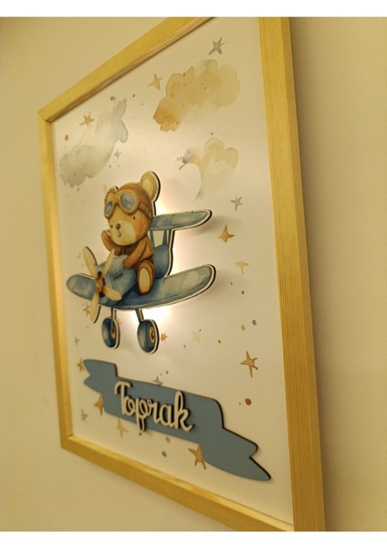 Işıklı Yeni Doğan Tablosu | Isme Özel Bebek Çocuk Hediyesi | Doğum Günü Parti Hediyesi | Ahşap Tablo