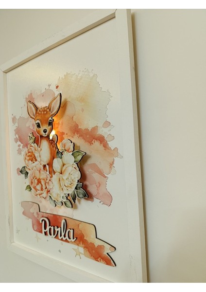 Işıklı Yeni Doğan Tablosu | Isme Özel Bebek Çocuk Hediyesi | Doğum Günü Parti Hediyesi | Ahşap Tablo