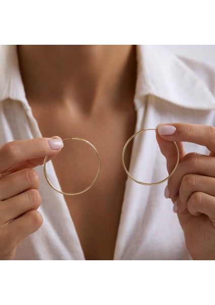14K Altın Halka Küpe 1,2 mm 4.5 cm Gizli Kilit