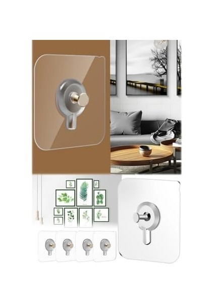 4 ADET Kendinden Yapışkanlı Çok Amaçlı Şeffaf Banyo Mutfak Askı Tablo Saat Raf Asma Aparatı