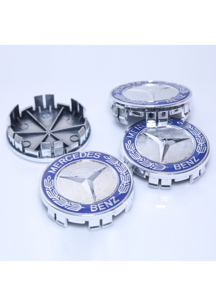 75 mm Mavi Yıldız Desenli Çelenk Motifli Jant Göbeği SET(4’LÜ)W204 / W205, W212, Cla, Gla, Glc Vb. Jant Tipiyle Uyumlu