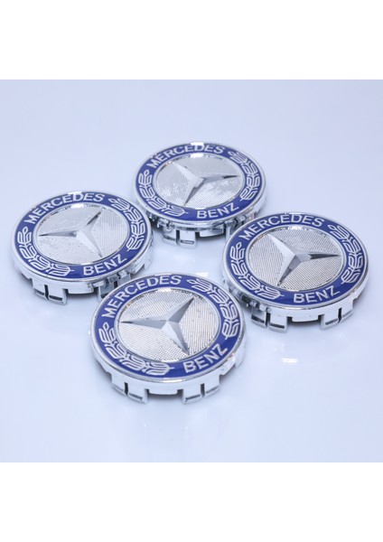 75 mm Mavi Yıldız Desenli Çelenk Motifli Jant Göbeği SET(4’LÜ)W204 / W205, W212, Cla, Gla, Glc Vb. Jant Tipiyle Uyumlu modelleri